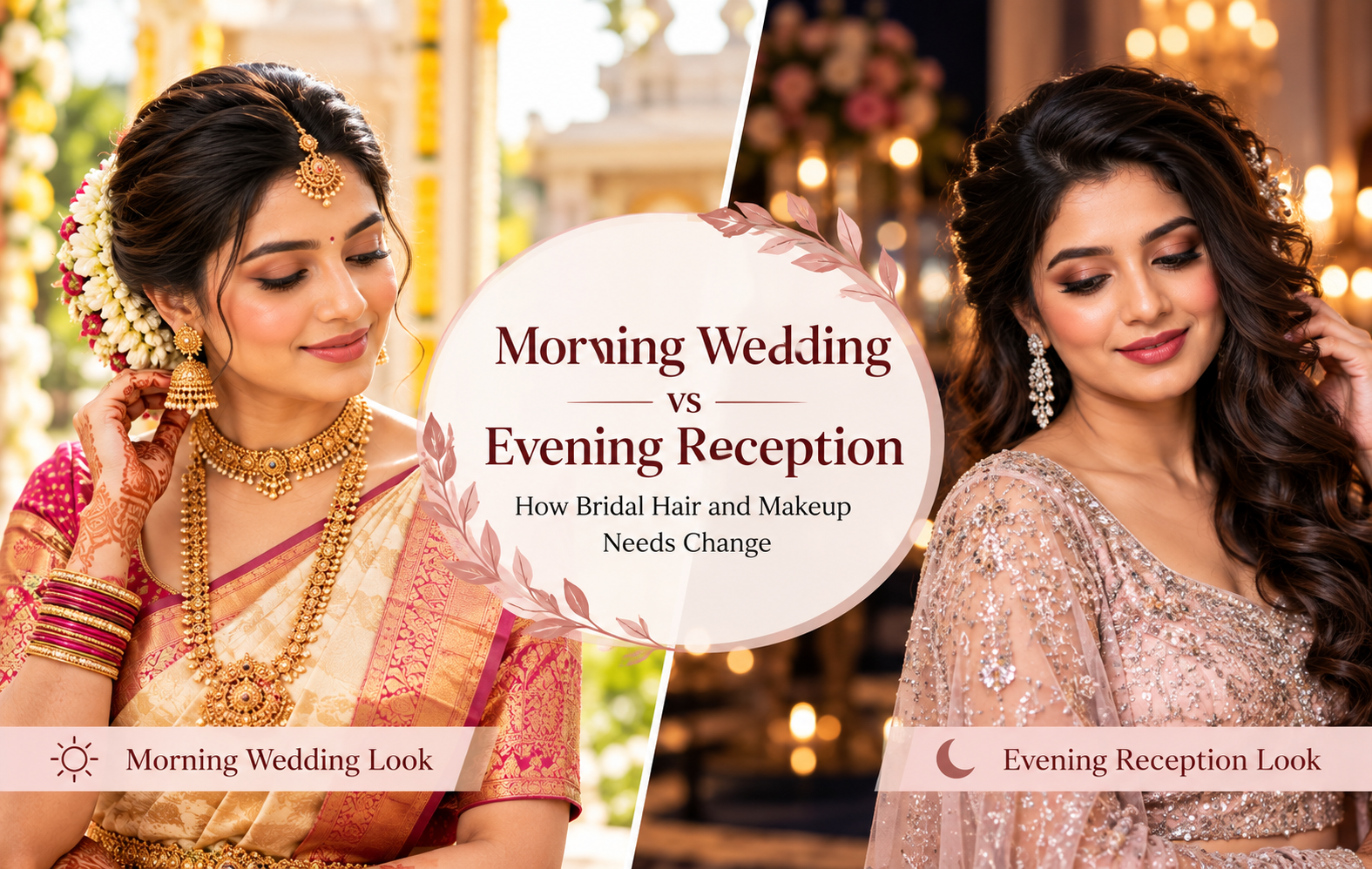 Morning Wedding vs Evening Reception: How Bridal Hair and Makeup Needs Change